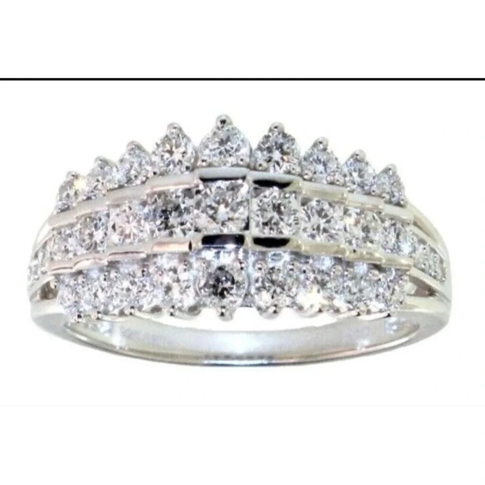 NEW PGL $1035.00 STUNNING SZ 7.5 1CT 3 ROW LAB CREATED DIAMOND DINNER RING (642)